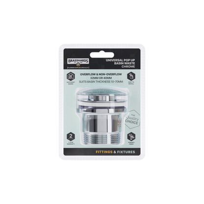 Brasshards Chrome Universal Pop Up Dome Basin Waste - 40mm