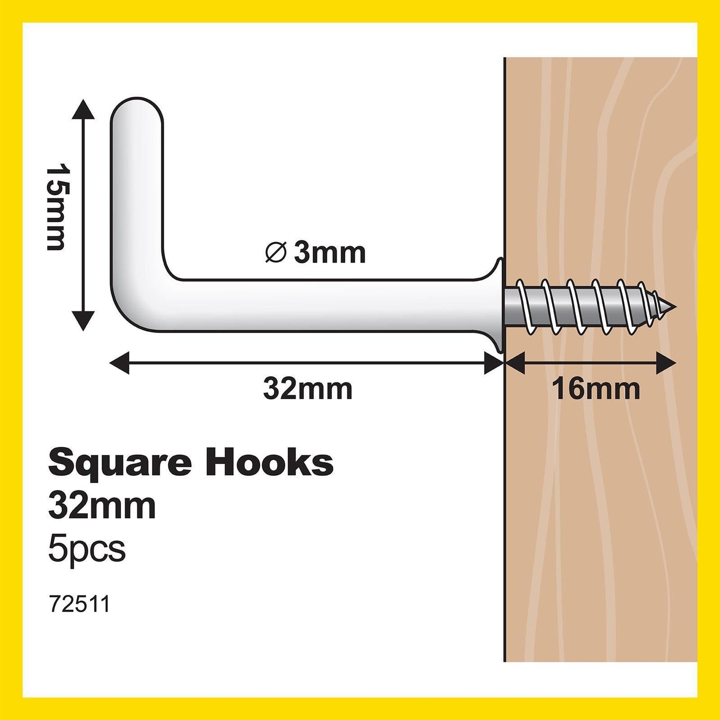 Everhang White PVC Square Hook - 32mm - 5 Pack