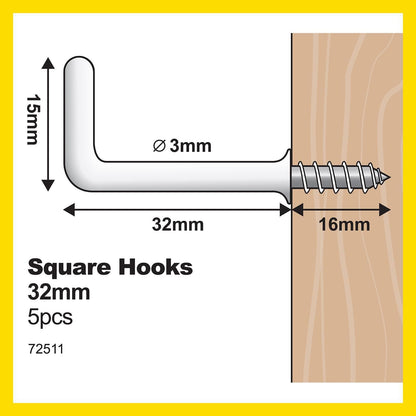 Everhang White PVC Square Hook - 32mm - 5 Pack