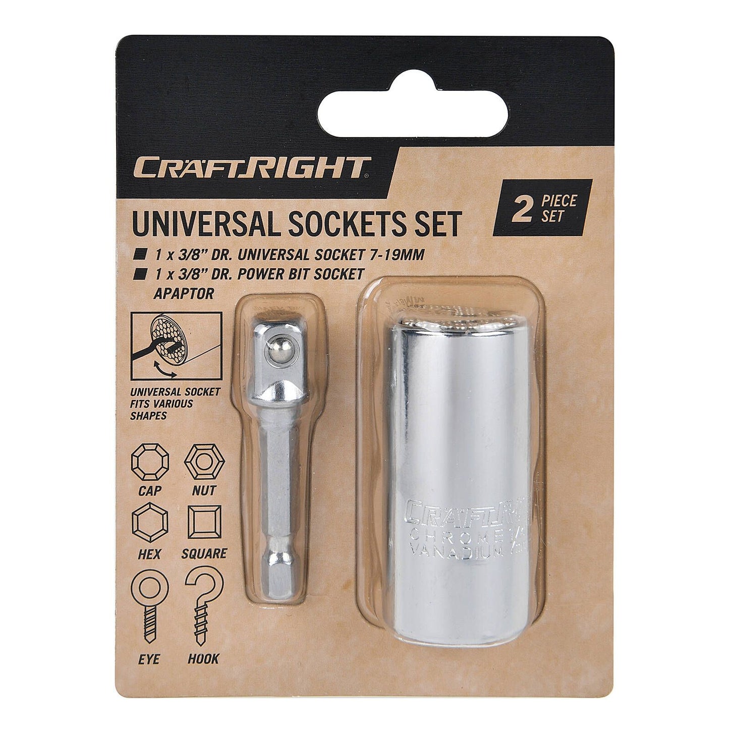 Craftright Universal Sockets Set - 3/8" Drive - 2 Piece - 7-19mm