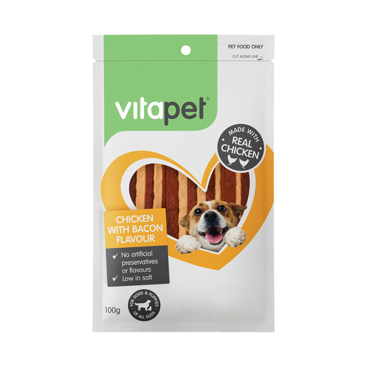 Vitapet Jerhigh Chicken & Bacon Dog Treats - 100g