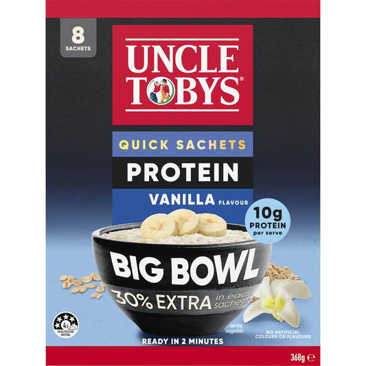 Uncle Tobys Big Bowl Quick Oats Protein Vanilla Porridge 368g X 8 Pack
