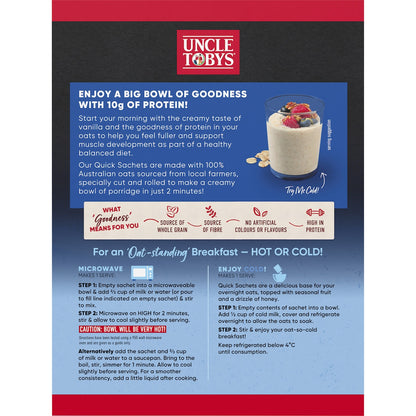 Uncle Tobys Big Bowl Quick Oats Protein Vanilla Porridge 368g X 8 Pack