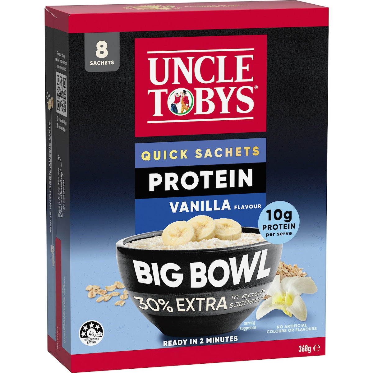 Uncle Tobys Big Bowl Quick Oats Protein Vanilla Porridge 368g X 8 Pack