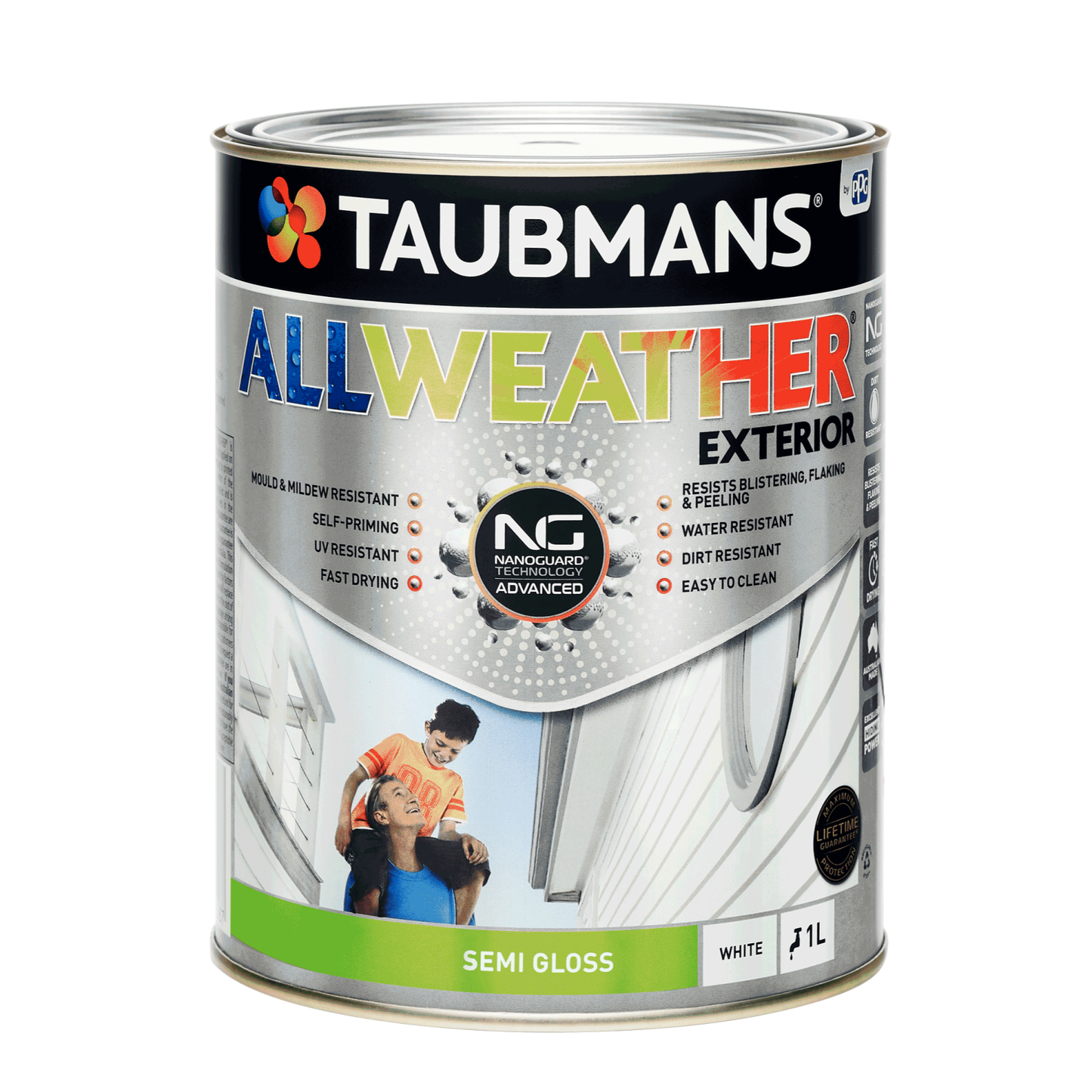 Taubmans All Weather Exterior Paint - 1L - White - Semi Gloss