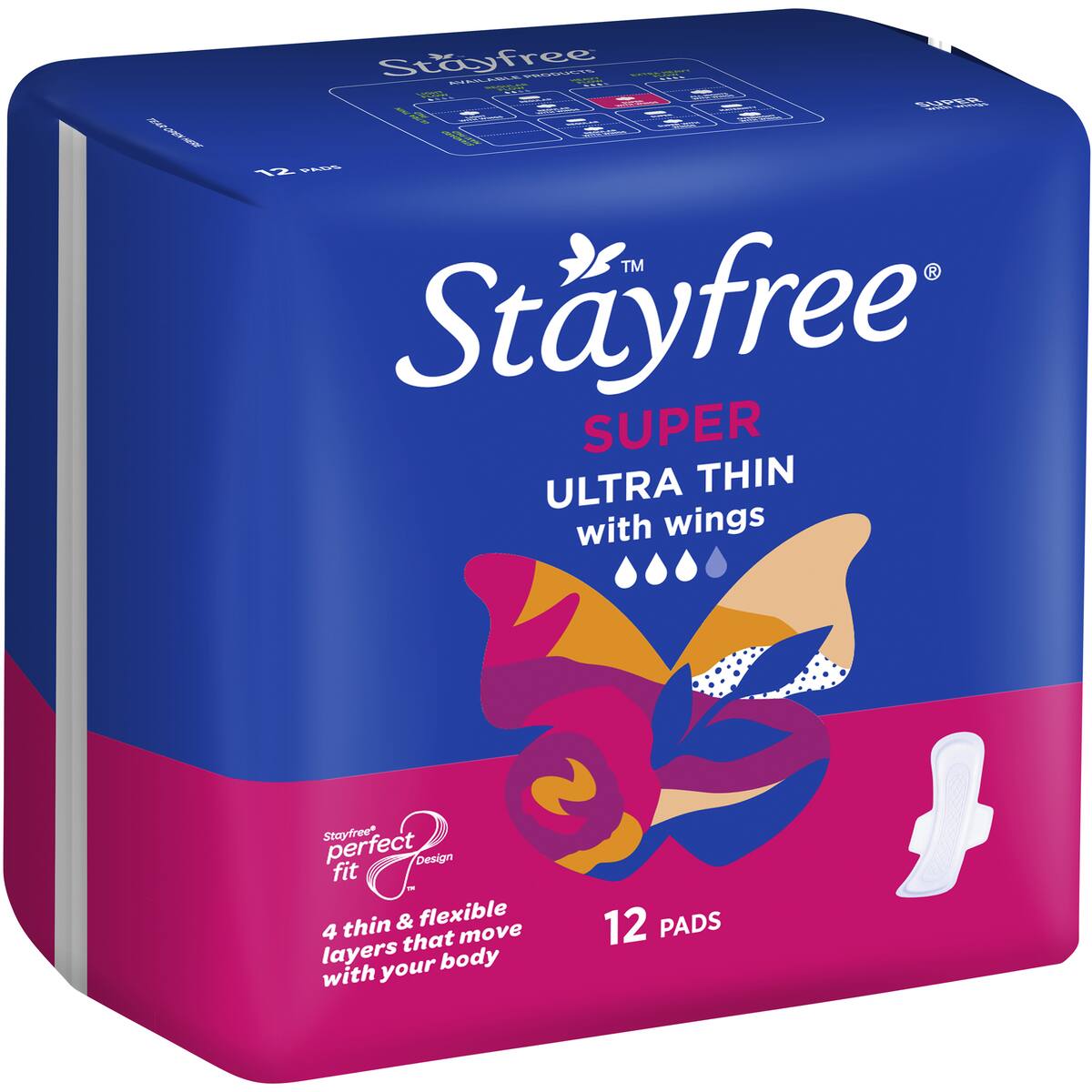 Stayfree Ultra Thin Super Pads With Wings 12 Pack