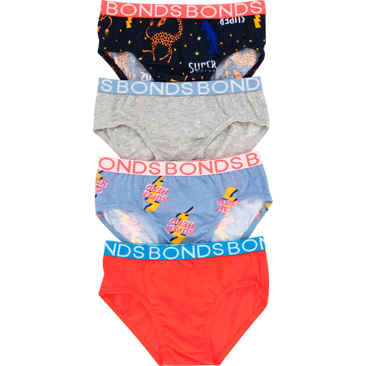 Bonds Boys Briefs Size 4-6 Or 6-8 Assorted 4 Pack