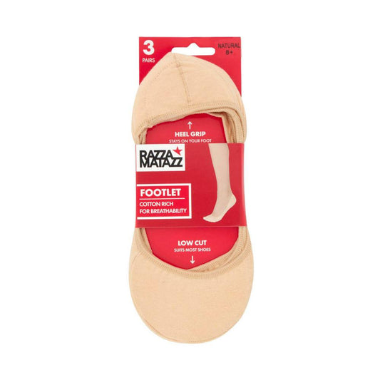 Razza Womens Footlet 8+ Beige/black - 3 Pack
