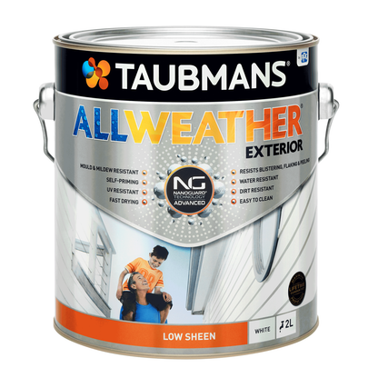 Taubmans All Weather Exterior Paint - 2L - White - Low Sheen