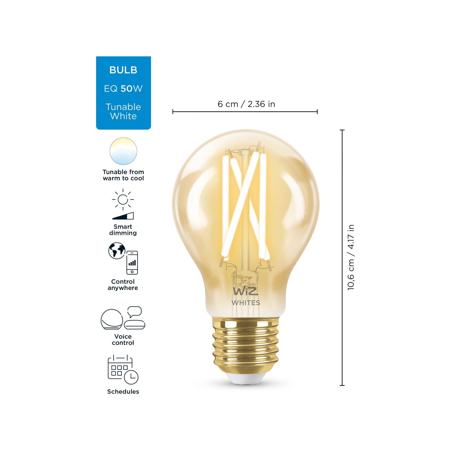 Wiz A60 E27 LED Smart Filament Globe - 7W - 640lm