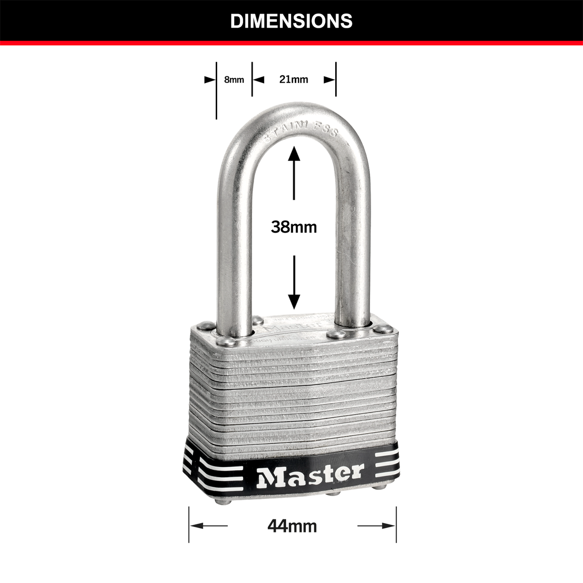 Master Lock 44mm Stainless Steel Padlock Laminated Weather Resistant