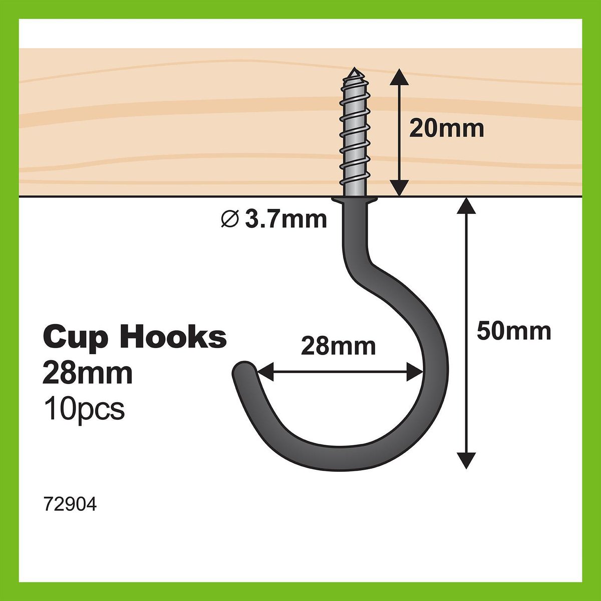 Everhang Cup Hook - 28mm - Steel - Black Finish - 10 Pack