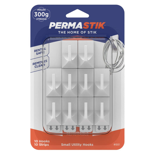 Permastik Small Utility Hooks Holds 300g 10 Pack