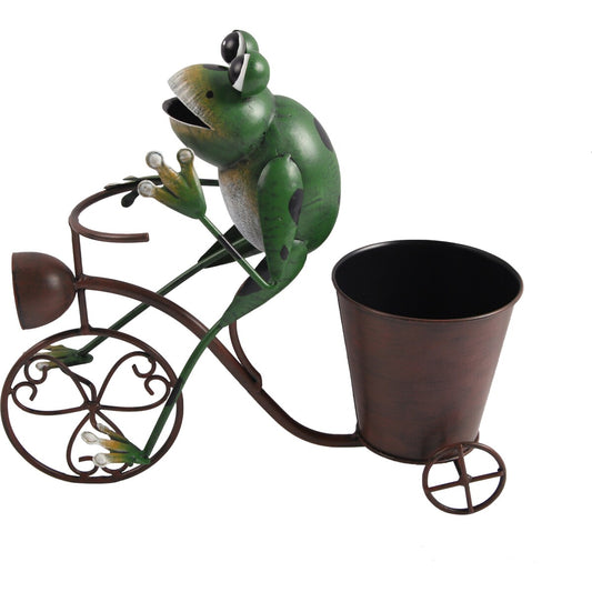 Green Gardener Metal Pot Frog Bicycle Each