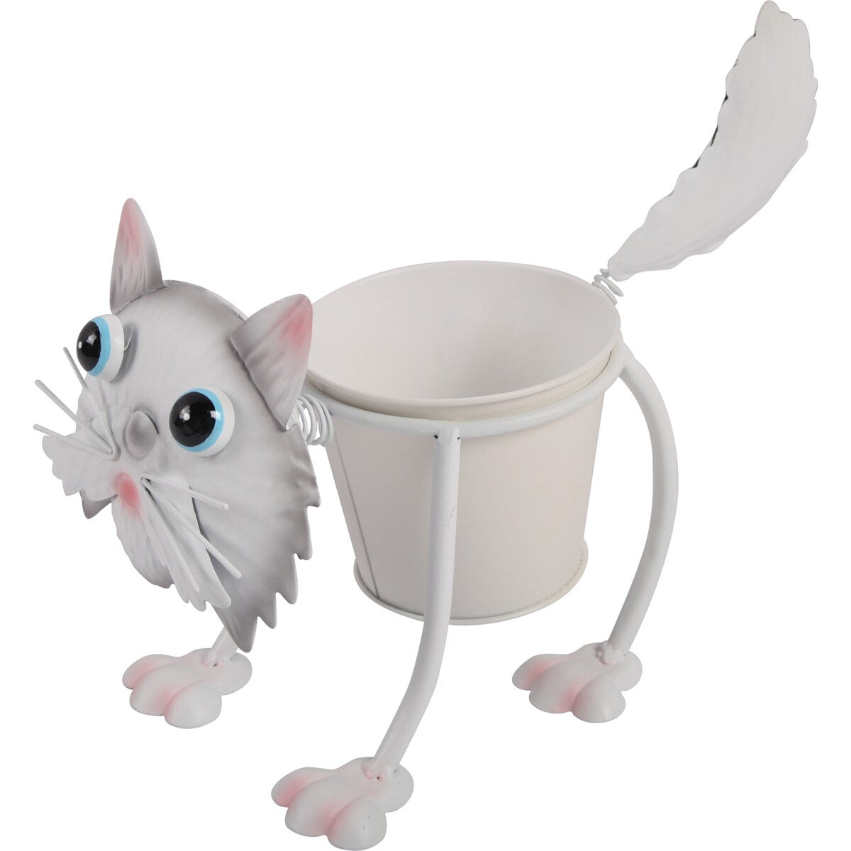 Green Gardener Metal Animal Pot White Cat Each