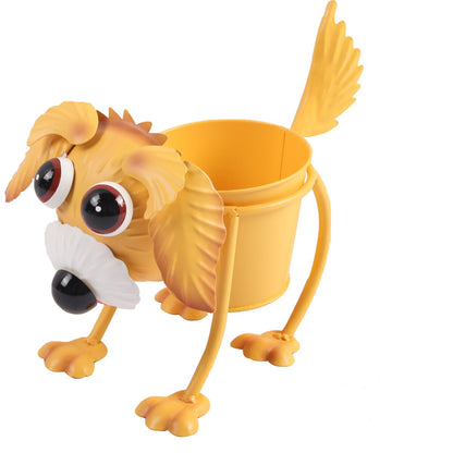 Green Gardener Metal Animal Pot Yellow Dog Each