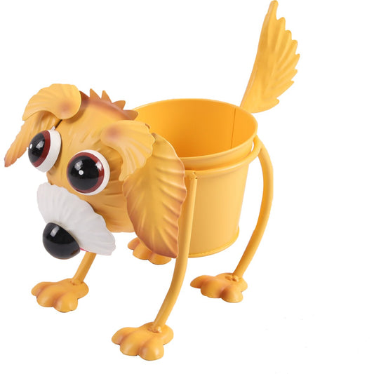 Green Gardener Metal Animal Pot Yellow Dog Each