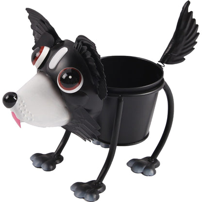 Green Gardener Metal Animal Pot Black Dog Each