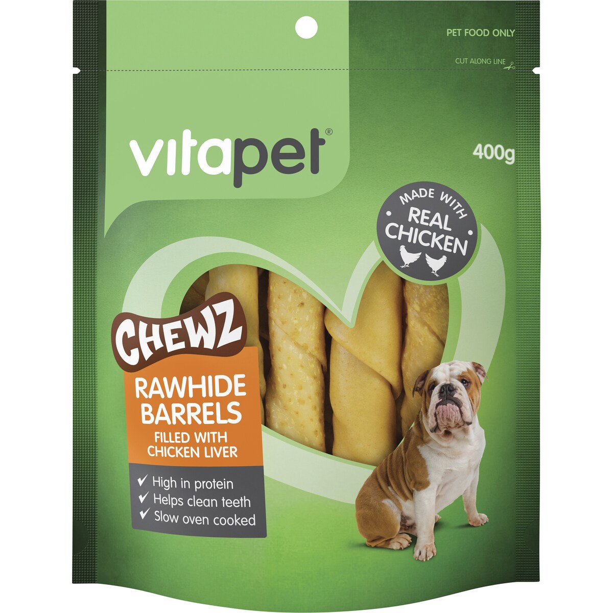 Vitapet Rawhide Barrels Filled With Chicken Liver 400g