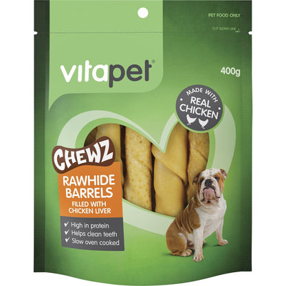 Vitapet Rawhide Barrels Filled With Chicken Liver 400g