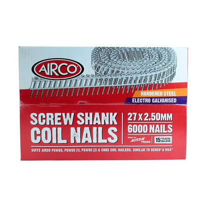 AIRCO FAP Series Coil Nail - Hardened Screw Shank Electro Galvanised - 27mm Box of 6000 YF27250