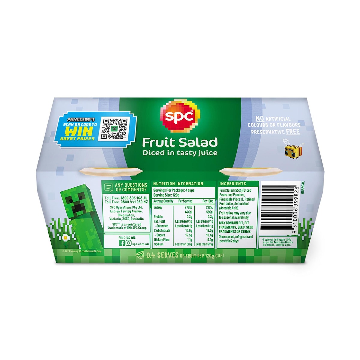 SPC Diced Fruit Salad In Juice Fruit Cups 4 x 120g
