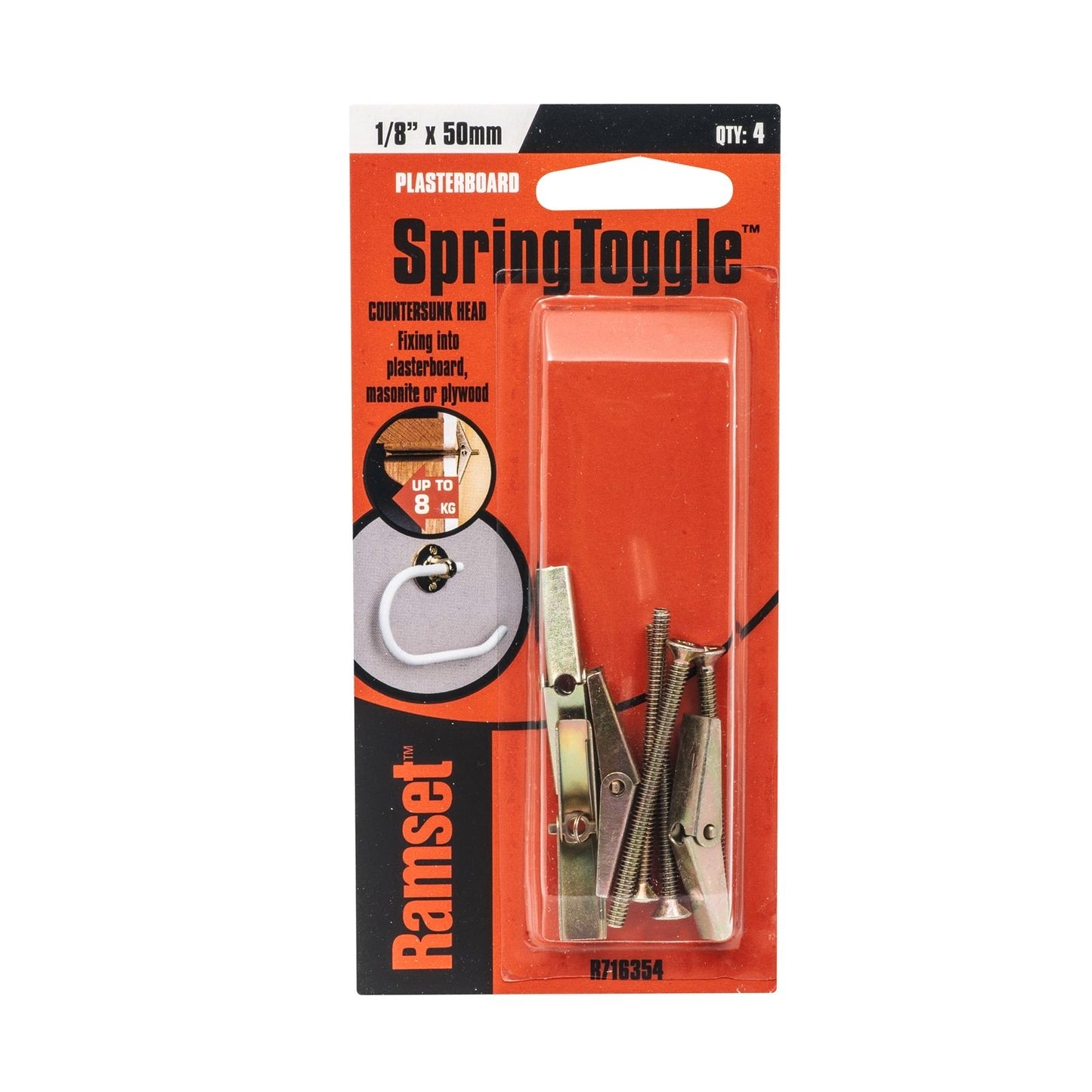 Ramset Countersunk Head Toggle Spring - 1/8" x 50mm - 4 Pack