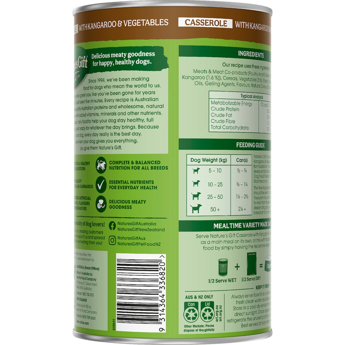Natures Gift Adult Wet Dog Food Casserole With Kangaroo & Vegetables 1.2kg