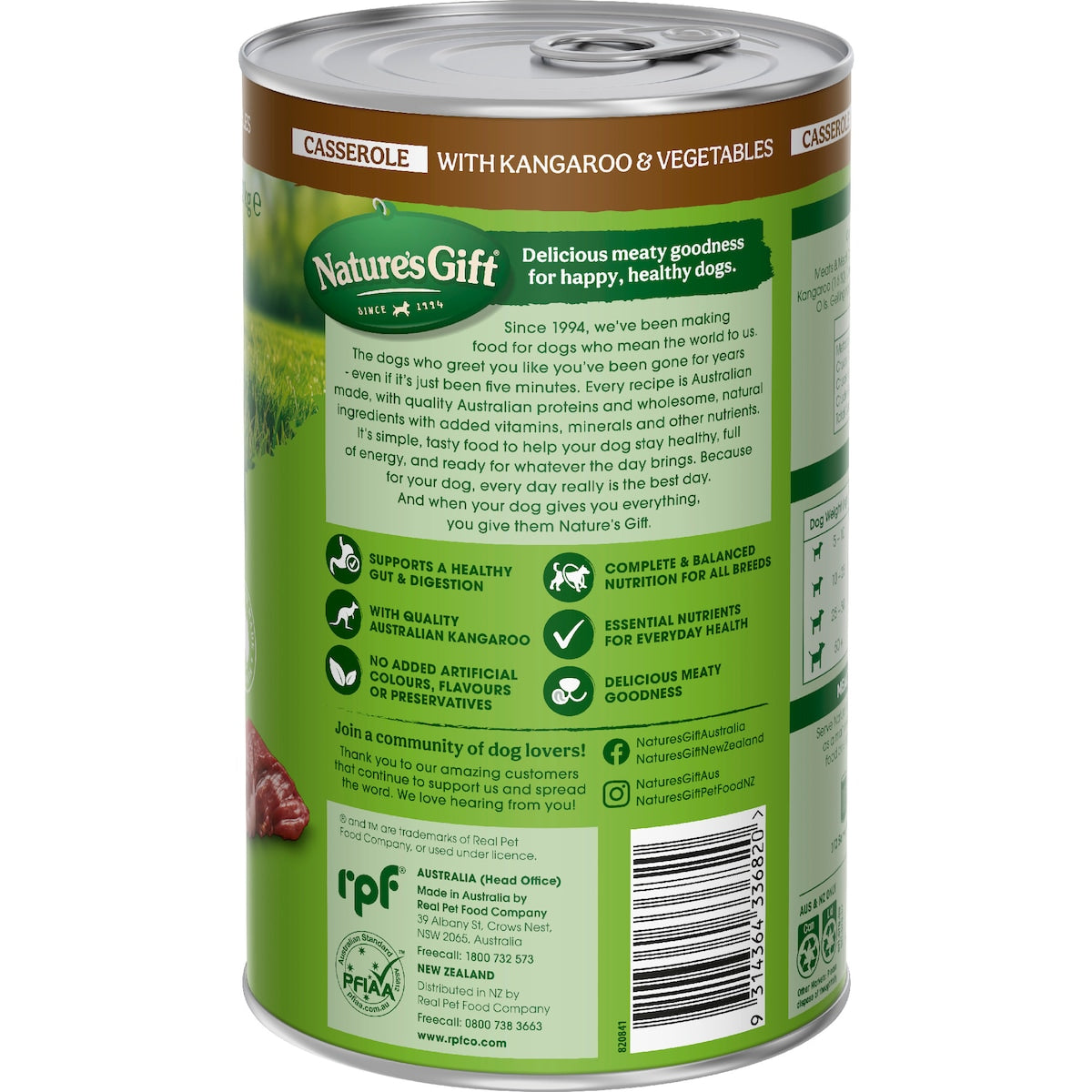 Natures Gift Adult Wet Dog Food Casserole With Kangaroo & Vegetables 1.2kg