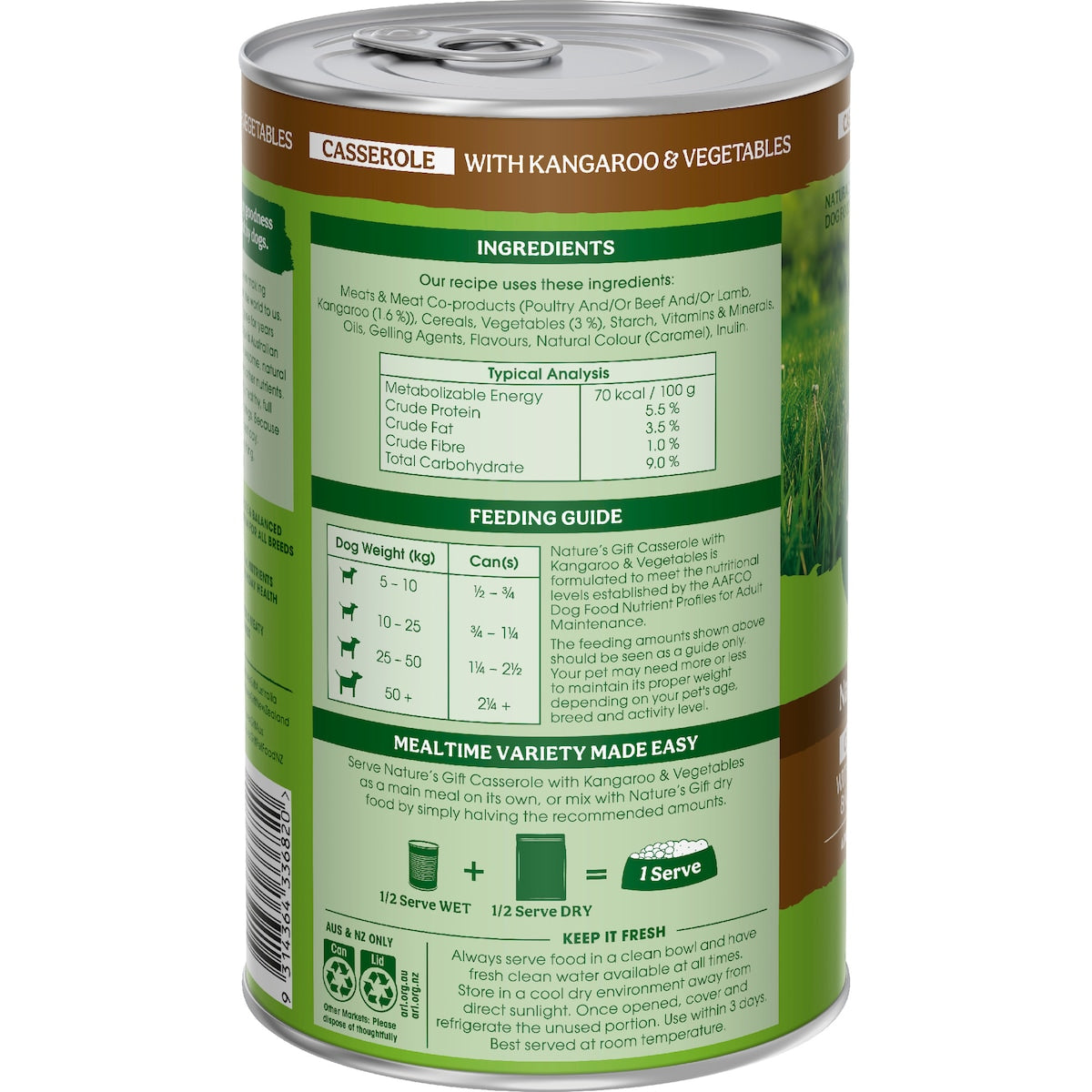 Natures Gift Adult Wet Dog Food Casserole With Kangaroo & Vegetables 1.2kg