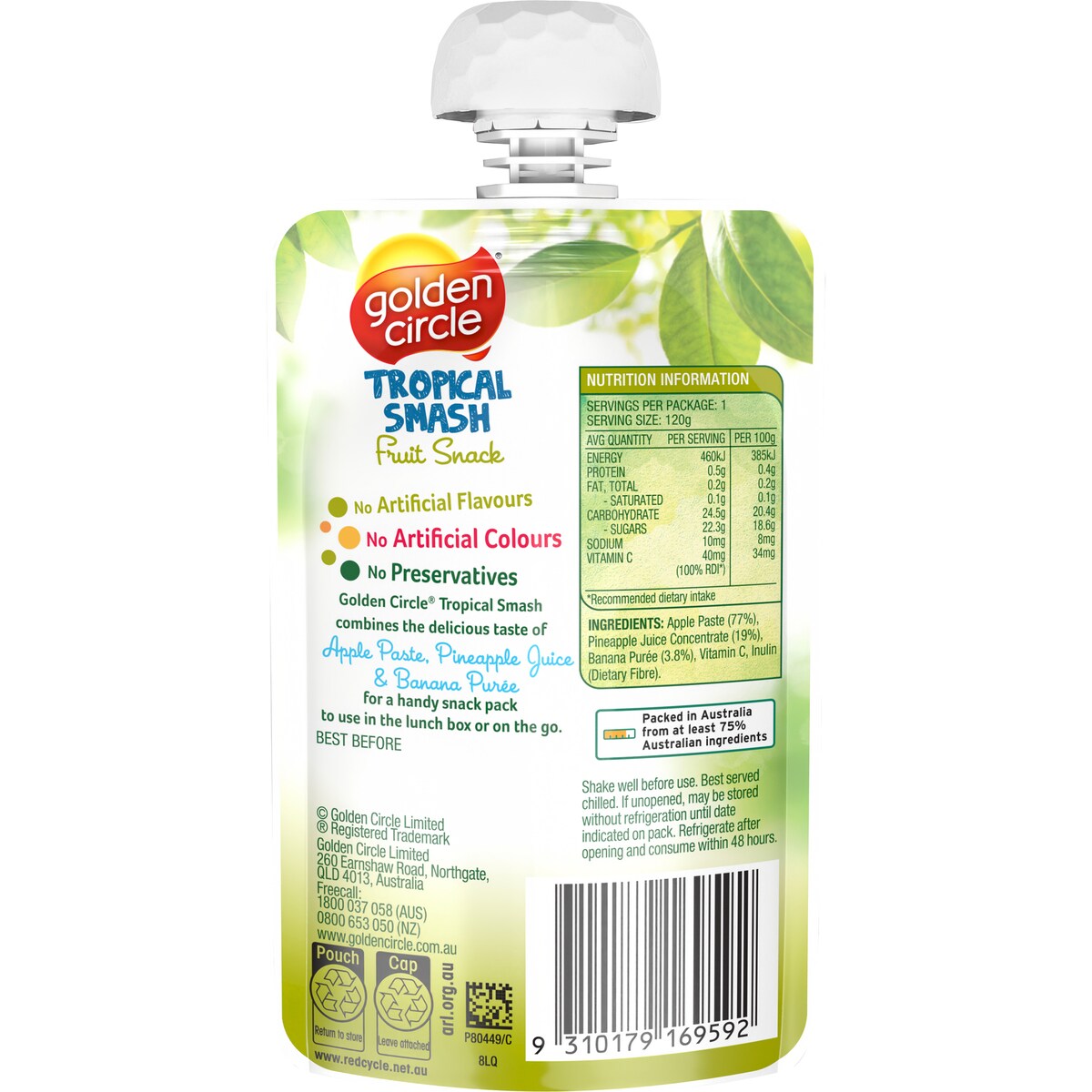Golden Circle Blended Fruit Puree Tropical Smash Lunch Box Pouch 120g