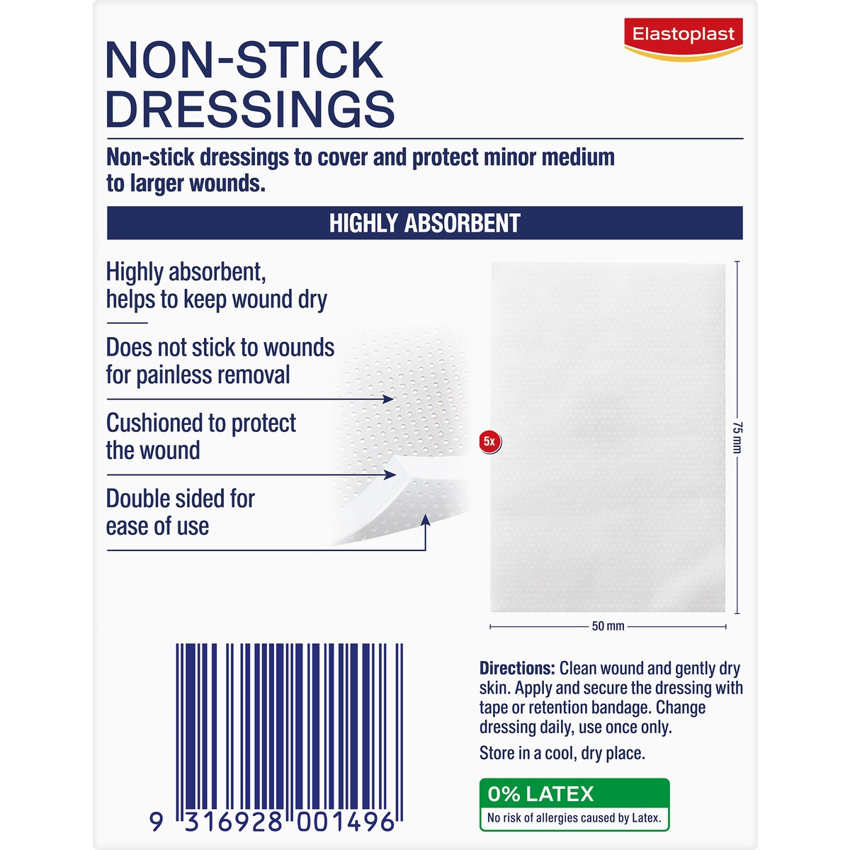 Elastoplast Non Stick Wound Pad Dressings For Wound Protection 5 Pack