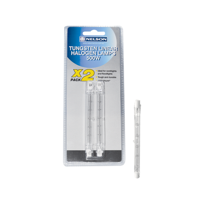 Nelson Tungsten Linear Halogen Lamps - Ideal For WorkLights & FloodLights - 500W - 2 Pack