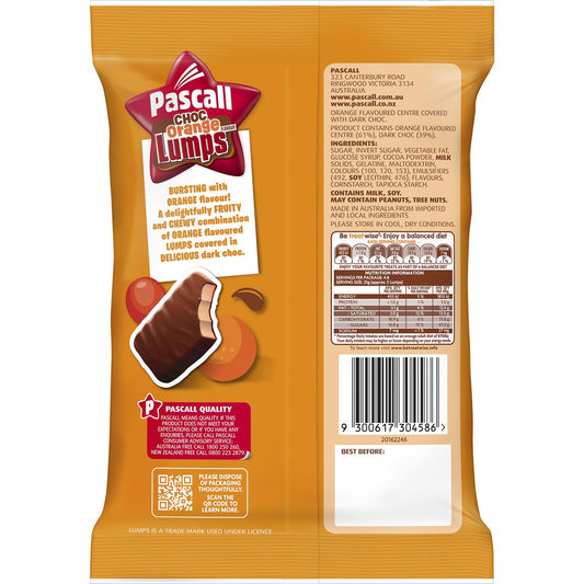 Pascall Choc Orange Flavour Lumps Bites Snack & Share Bag 120g