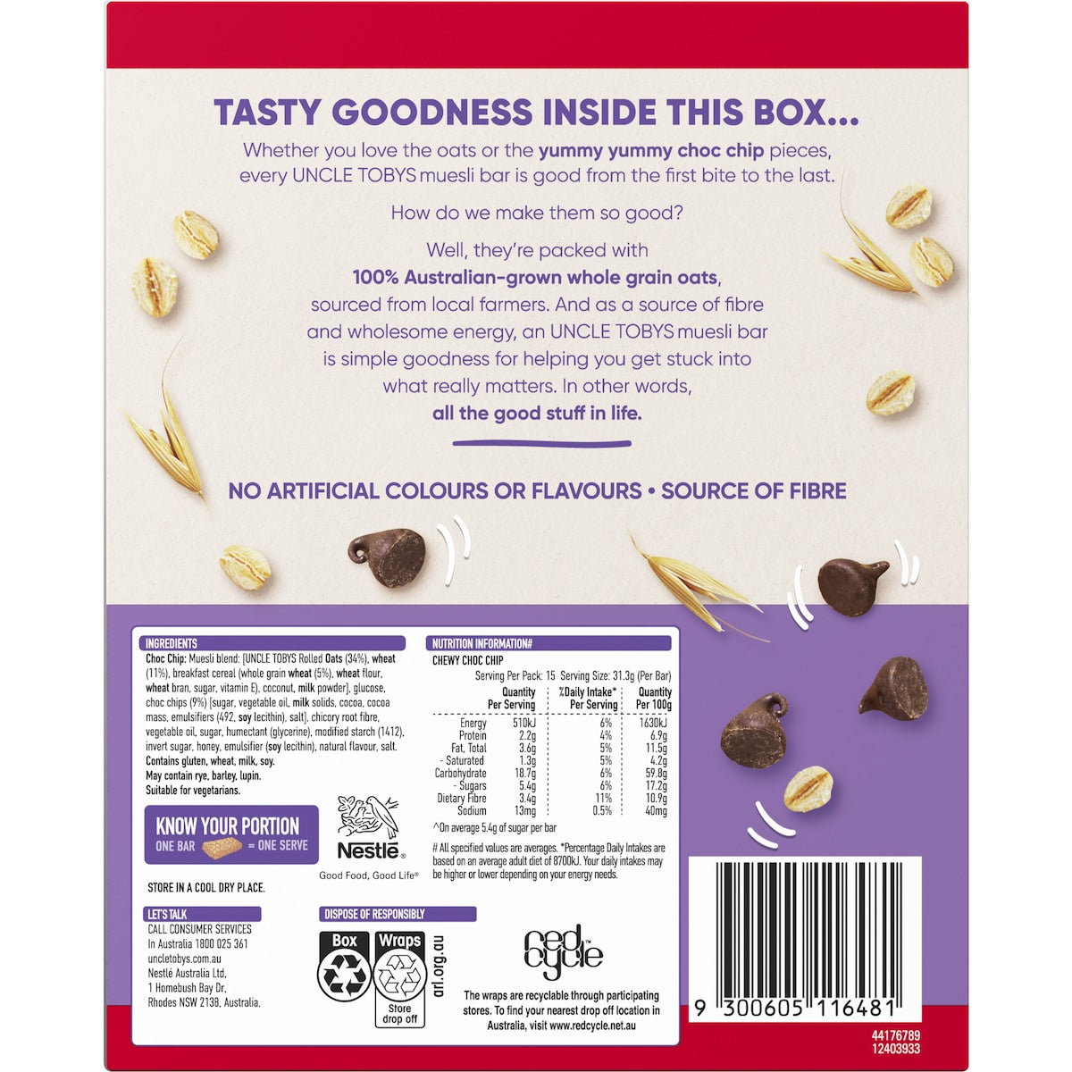 Uncle Tobys Muesli Bars Choc Chip 15 pack