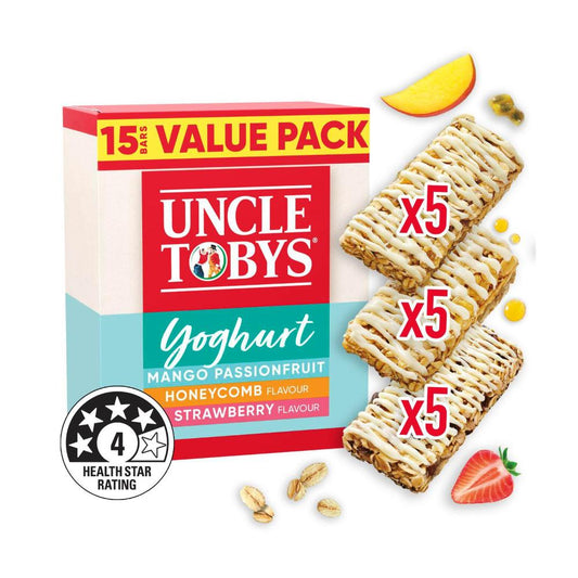 Une Tobys Yoghurt Variety Muesli Bars Value Pack School Lunchbox Snacks - 15 pack