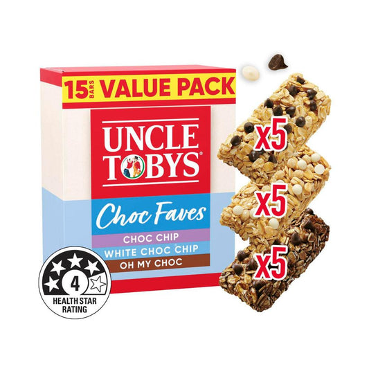 Une Tobys Chewy Choc Lovers Muesli Bars Variety Pack School Lunchbox Snacks - 15 pack