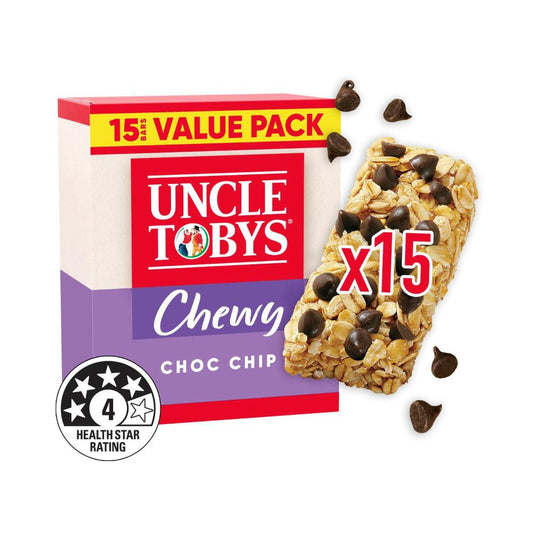 Une Tobys Chewy Choc Chip Muesli Bars Value Pack School Lunchbox Snacks - 15 pack