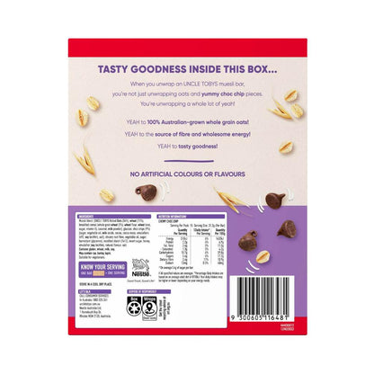 Une Tobys Chewy Choc Chip Muesli Bars Value Pack School Lunchbox Snacks - 15 pack