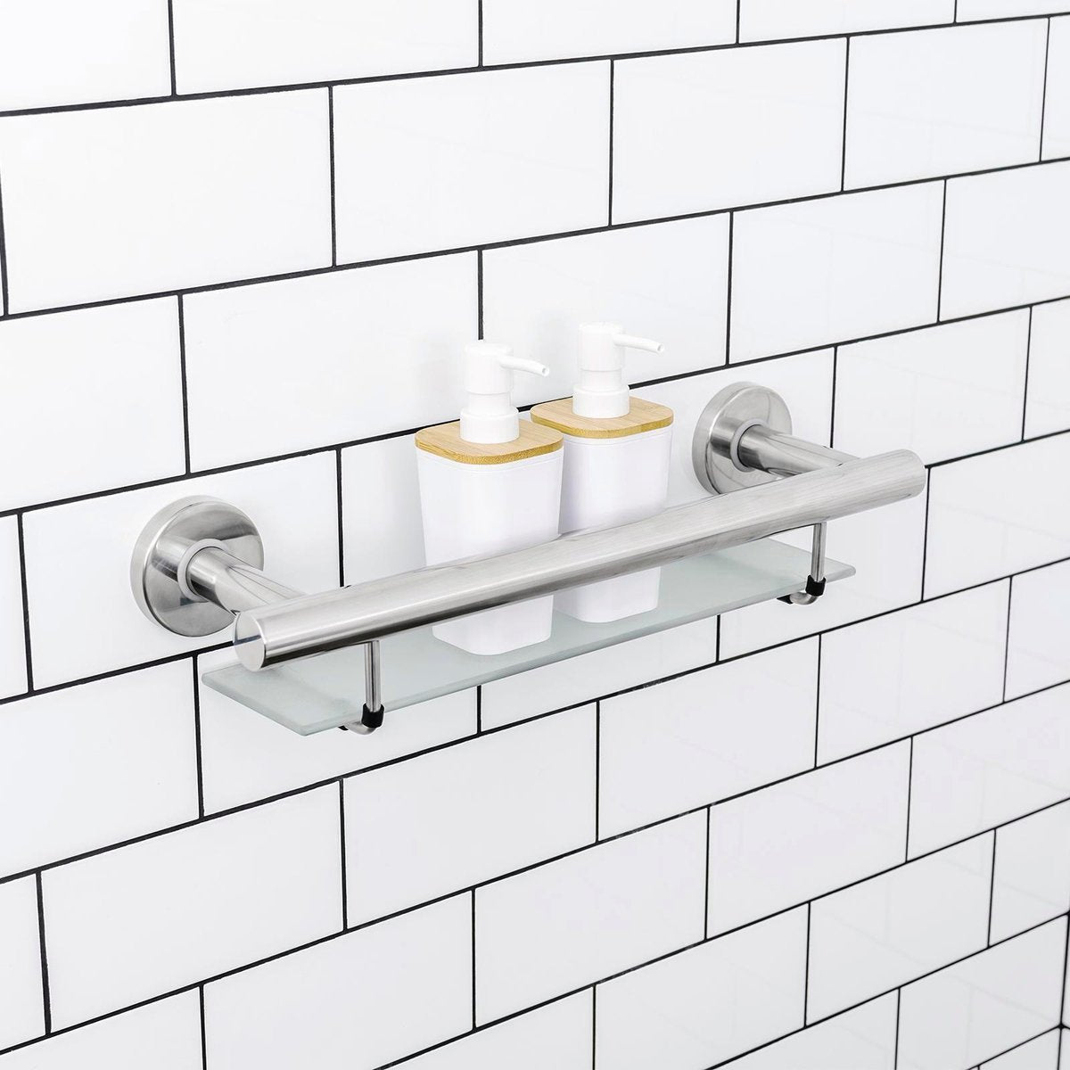 Evekare Bath Shelf With Grab Rail - 488mm Stainless Steel - Supports 250kg