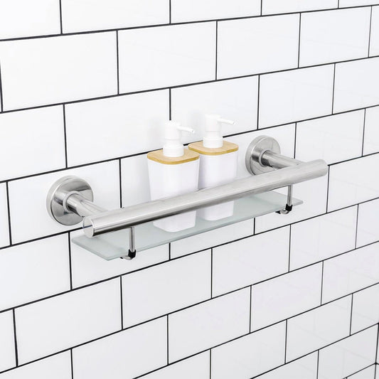 Evekare Bath Shelf With Grab Rail - 488mm Stainless Steel - Supports 250kg