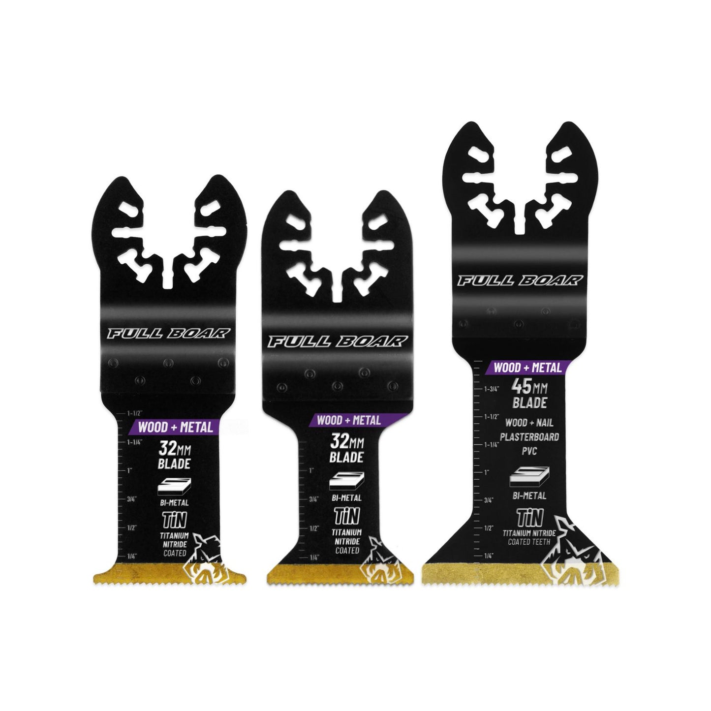 Full Boar Wood Metal Plunge Cut Multi Tool Blades - 32mm & 45mm - 3 Pack