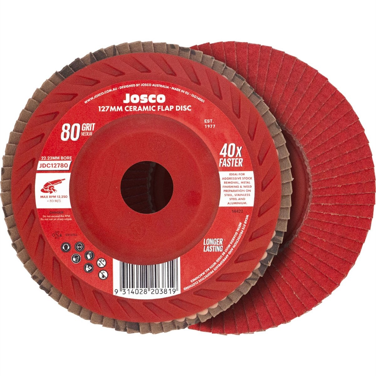 Josco Ceramic Flap Disc 127mm 80G - Fast Cutting - Weld Preparation
