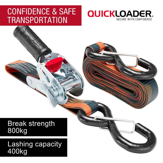 Quickloader Rebel Ratchet Strap - 25mm x 4m - 400kg - 2 Pack - Orange