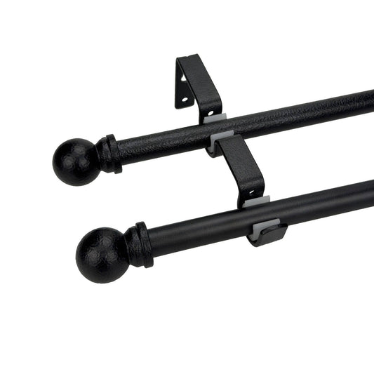 Pillar Black Curtain Rod Bracket Double Universal 16 & 25mm