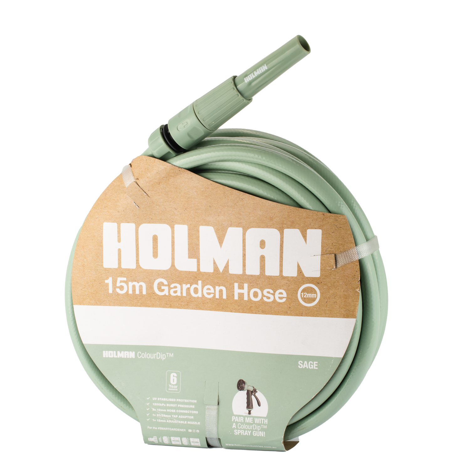 Holman 15m Garden Hose and Nozzle Set - 12mm - Sage