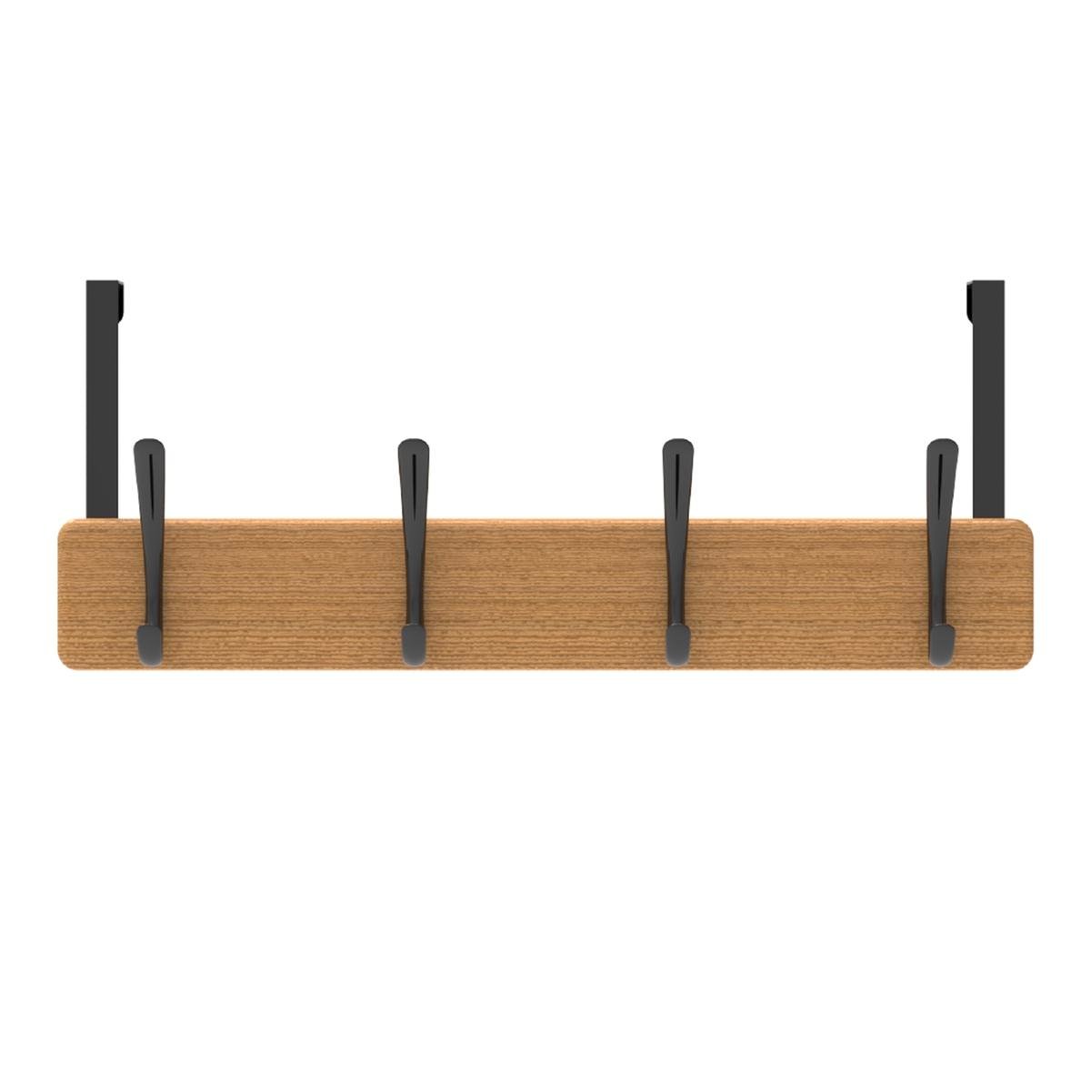 Mode 4 Bamboo Over Door Hanger - 5 Black Hooks - 450mm x 70mm x 45mm