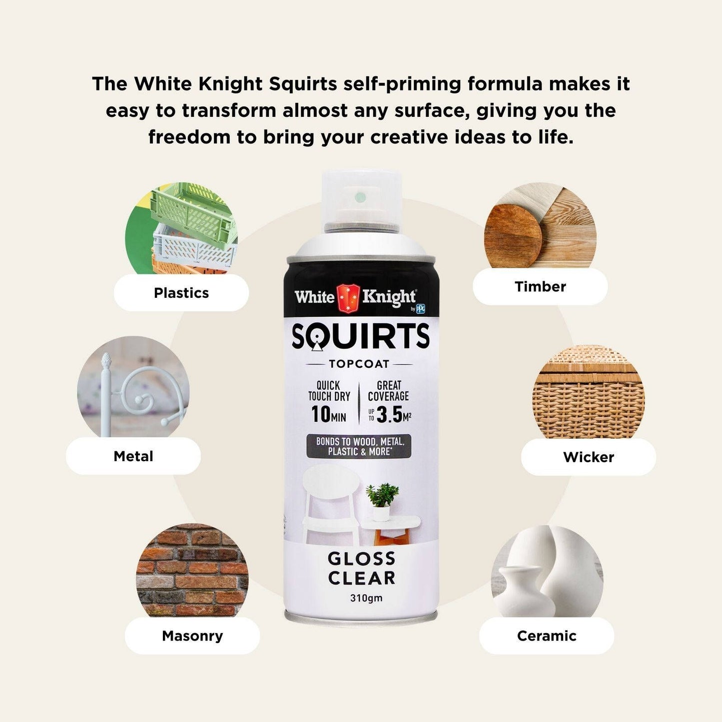 White Knight Squirts Clear Gloss Spray Paint - 310g