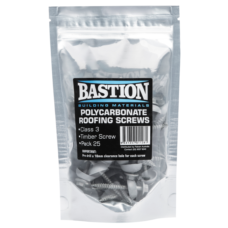 Bastion Polycarbonate Roofing Screws - Class 3 - Timber Screw - 25 Pack