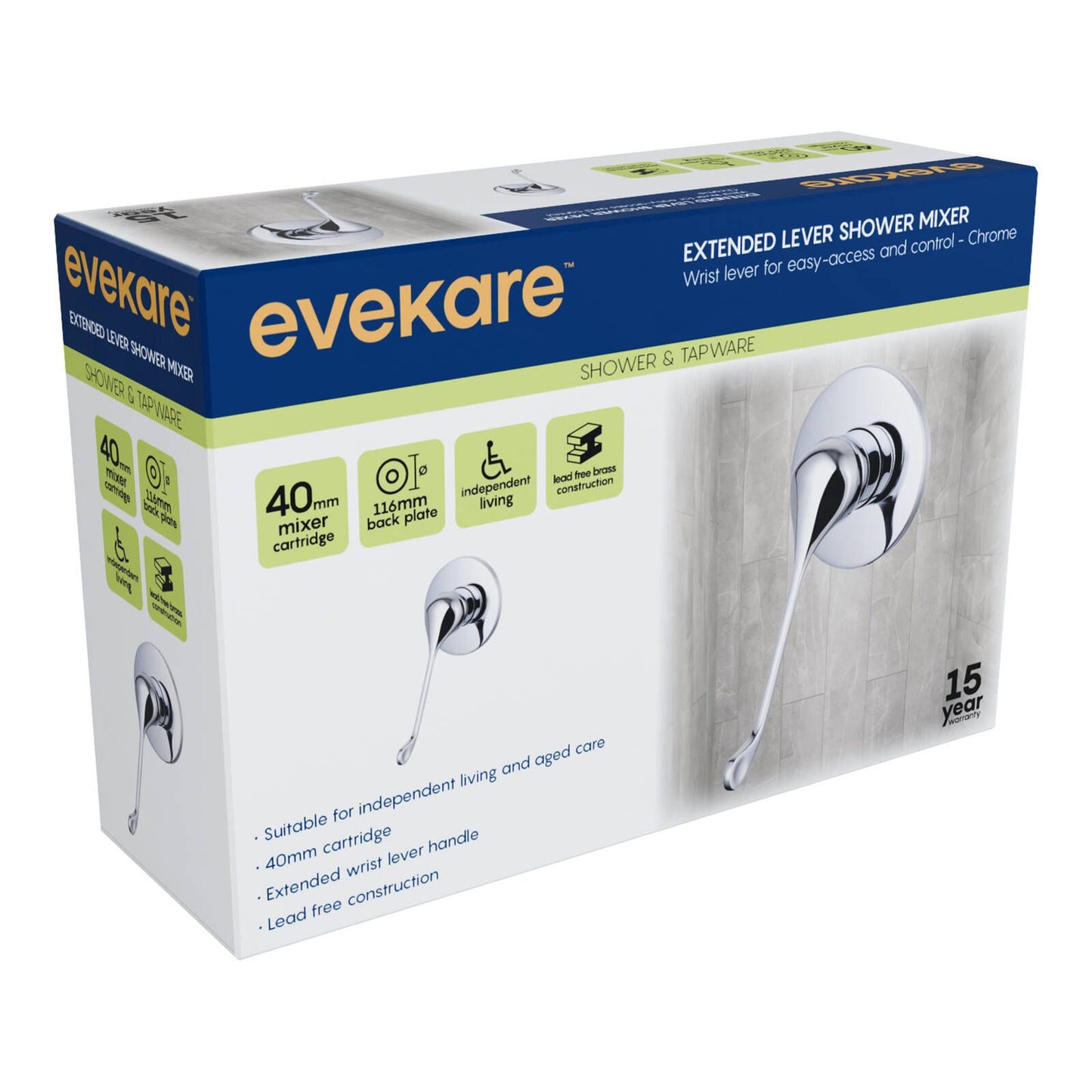 Evekare Chrome Extended Wrist Lever Shower Mixer - 130 x 270mm